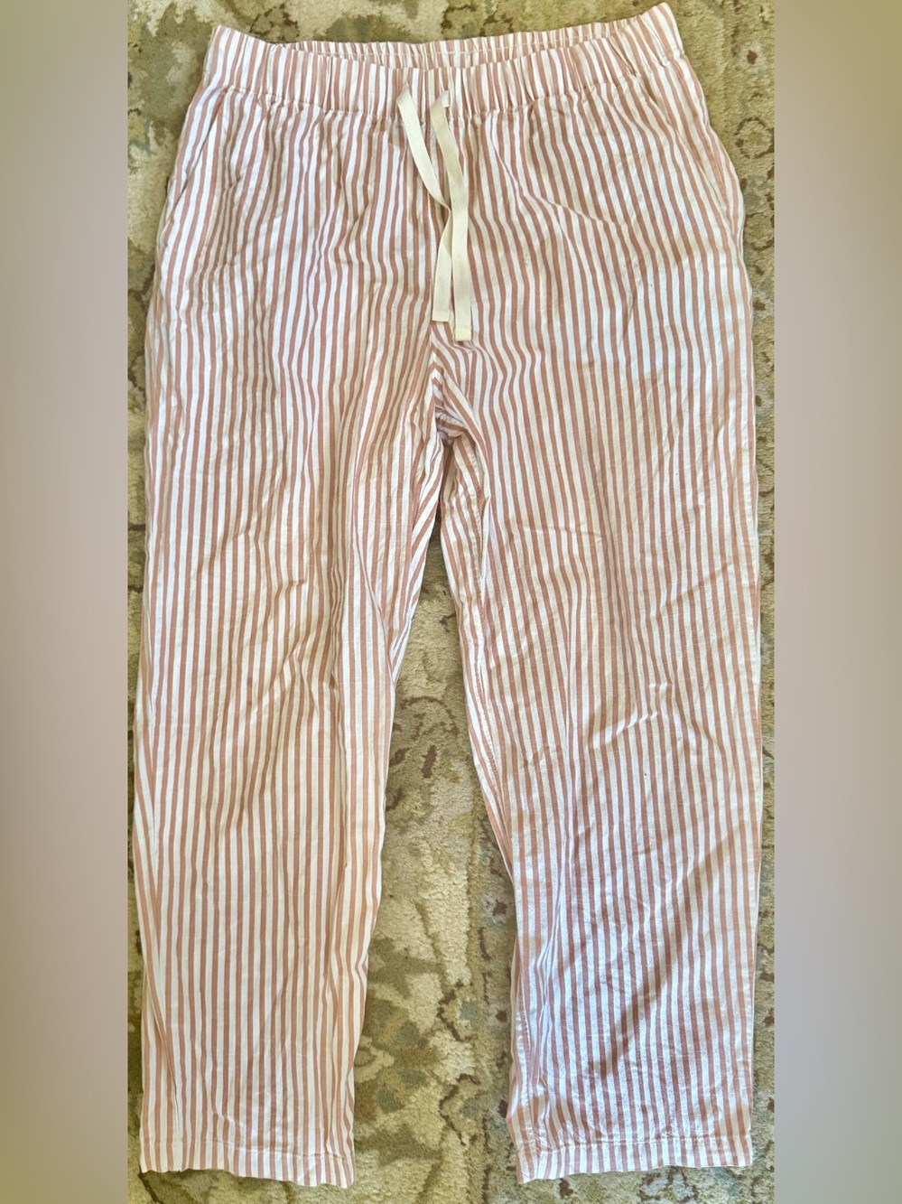 Uniqlo Coral and White Striped Cotton Pants